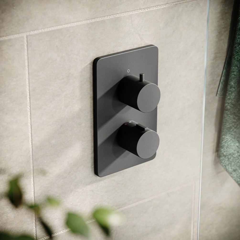 Product Lifestyle image of the Abacus Iso Anthracite 2 Outlet 2 Handle Thermostatic Shower Valve